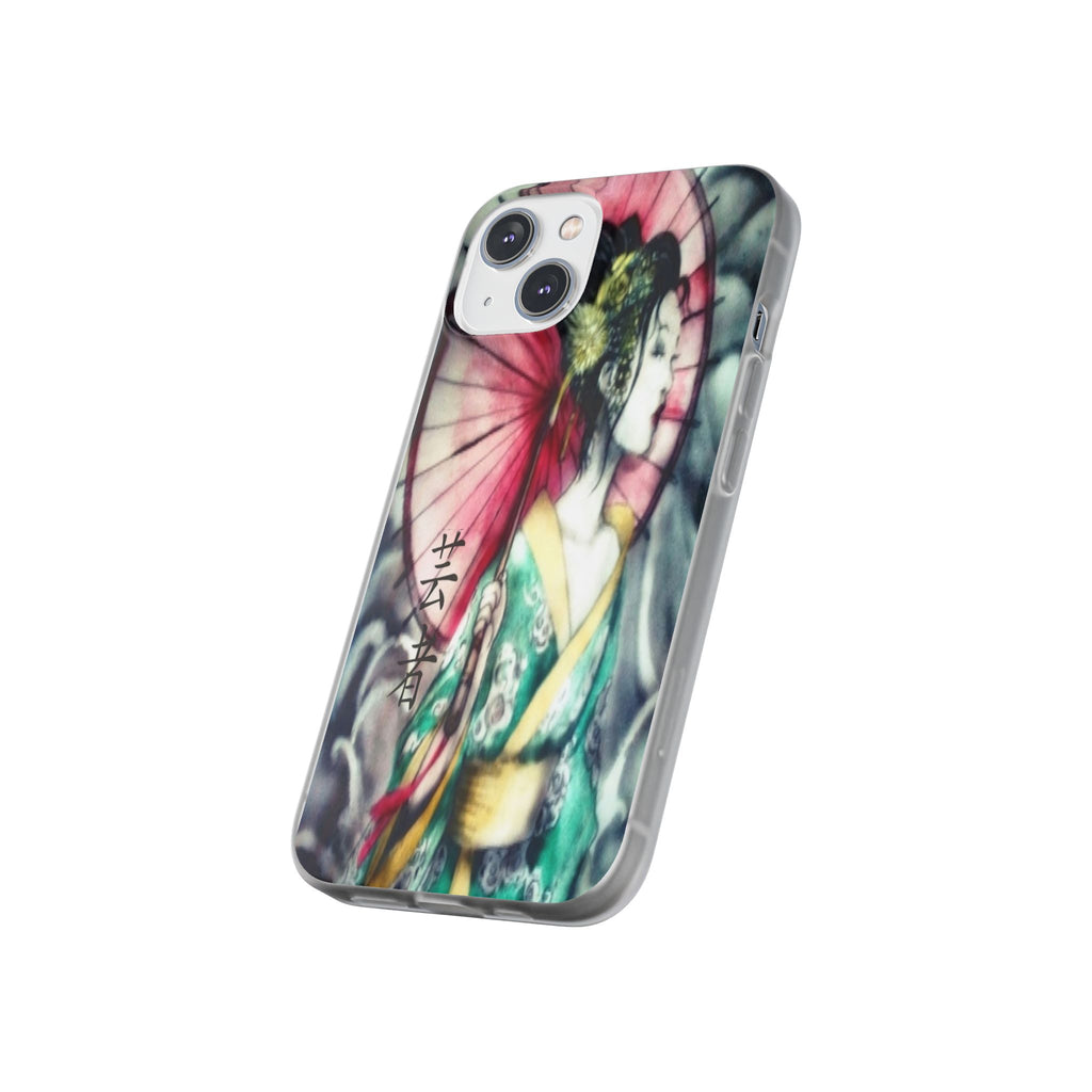 Geisha Art Phone Case — Japanese Parasol iPhone Flexi Case