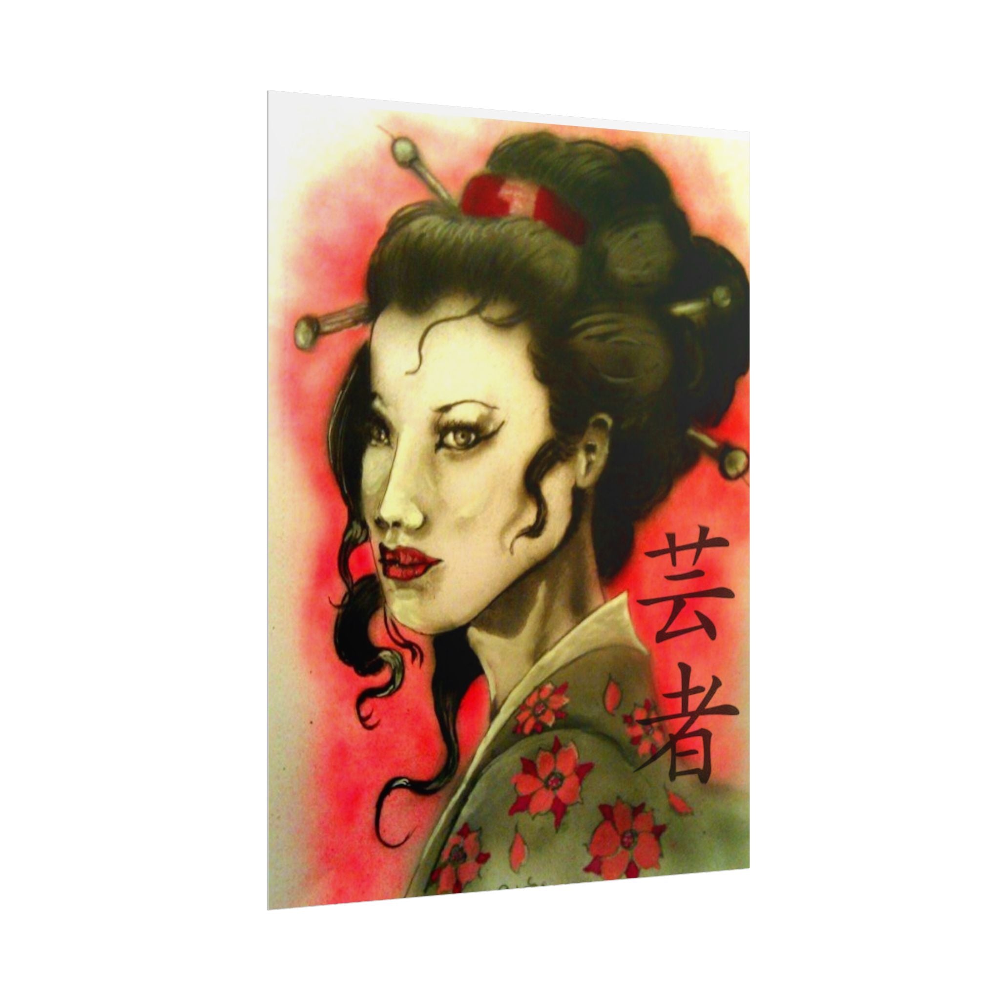 Geisha Portrait Poster — Japanese Tattoo-Style Rolled Art Print