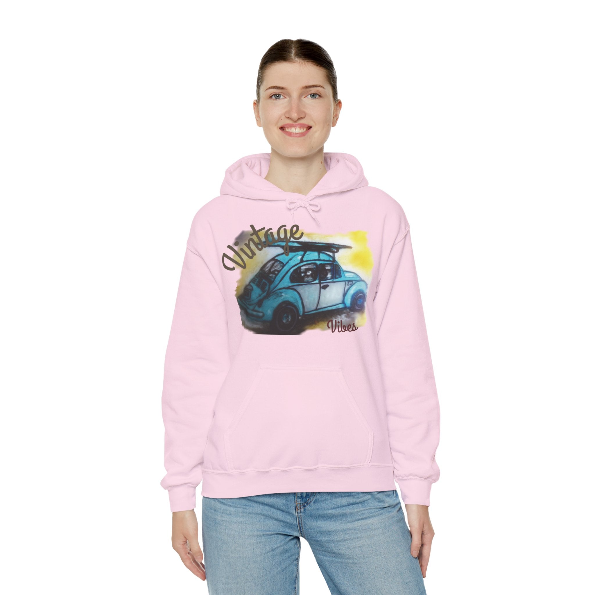Vintage Beetle Hoodie – Retro Blue Car Graphic Sweatshirt