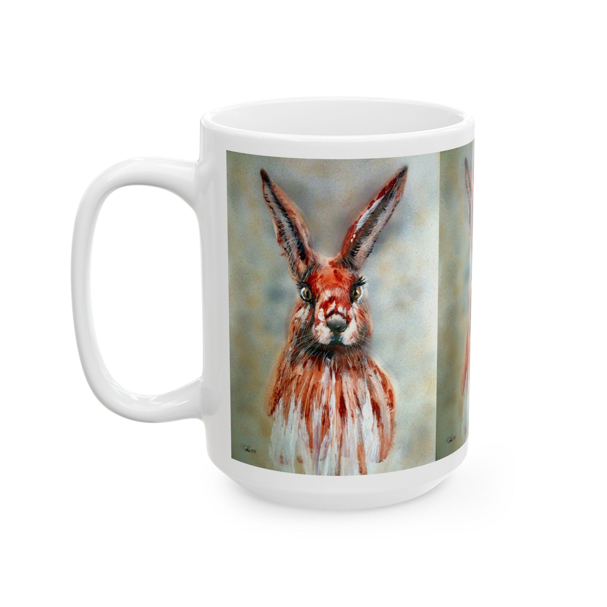 Hare Portrait Ceramic Mug – Whimsical Rabbit Art Coffee Cup (11oz & 15oz)
