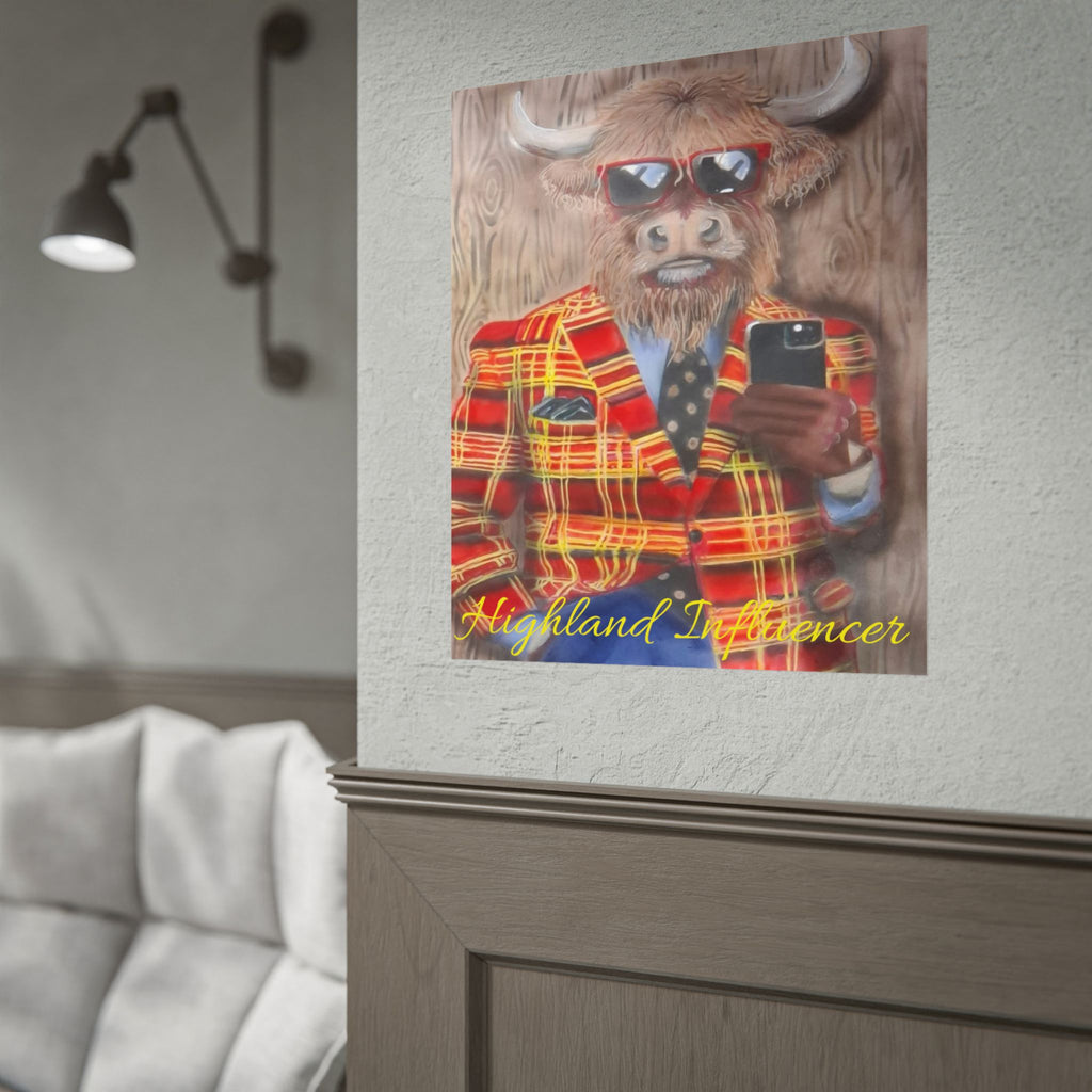 Highland Influencer Rolled Poster — Highland Cow in Tartan Blazer