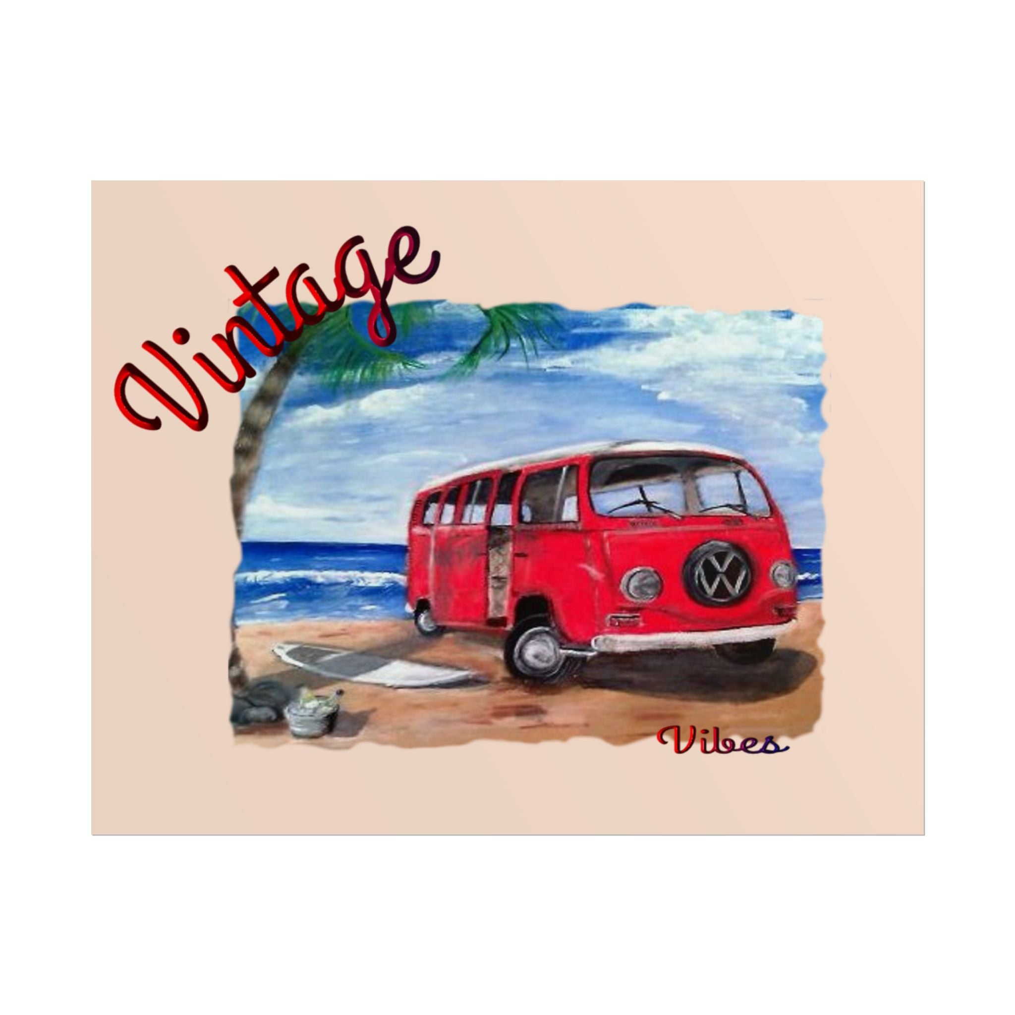 Vintage Red VW Bus Poster | Rolled Poster, Beach Surf Van Wall Art