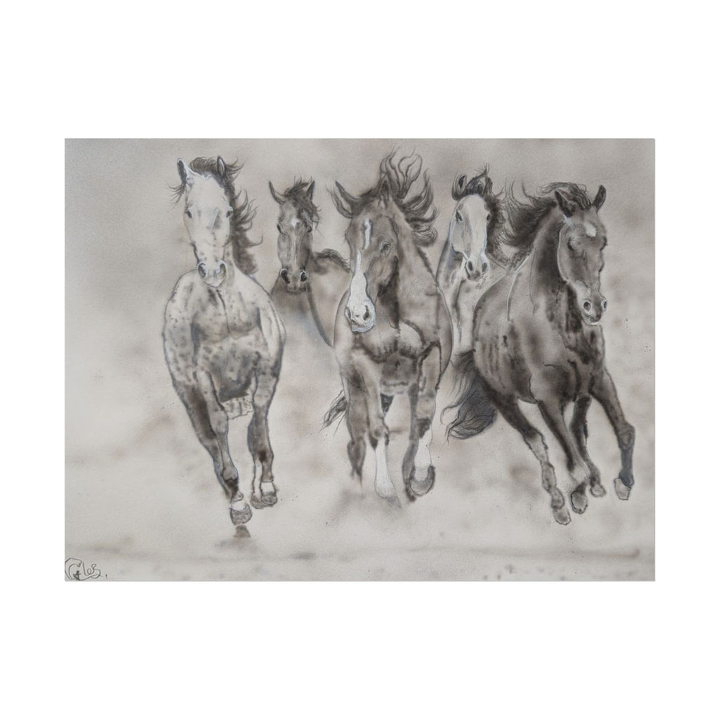 Horse Run Poster — Black & White Galloping Horses Wall Art (Rolled Poster)