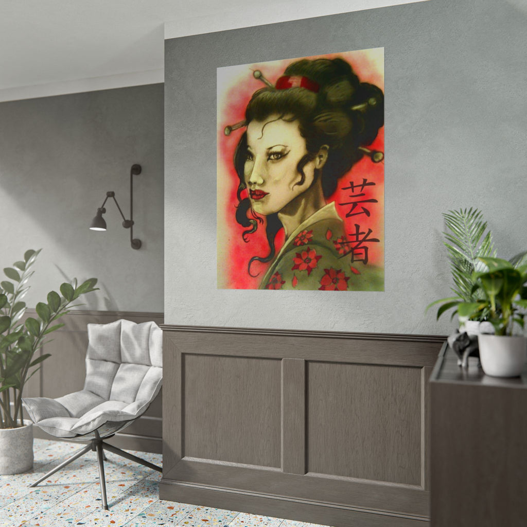 Geisha Portrait Poster — Japanese Tattoo-Style Rolled Art Print
