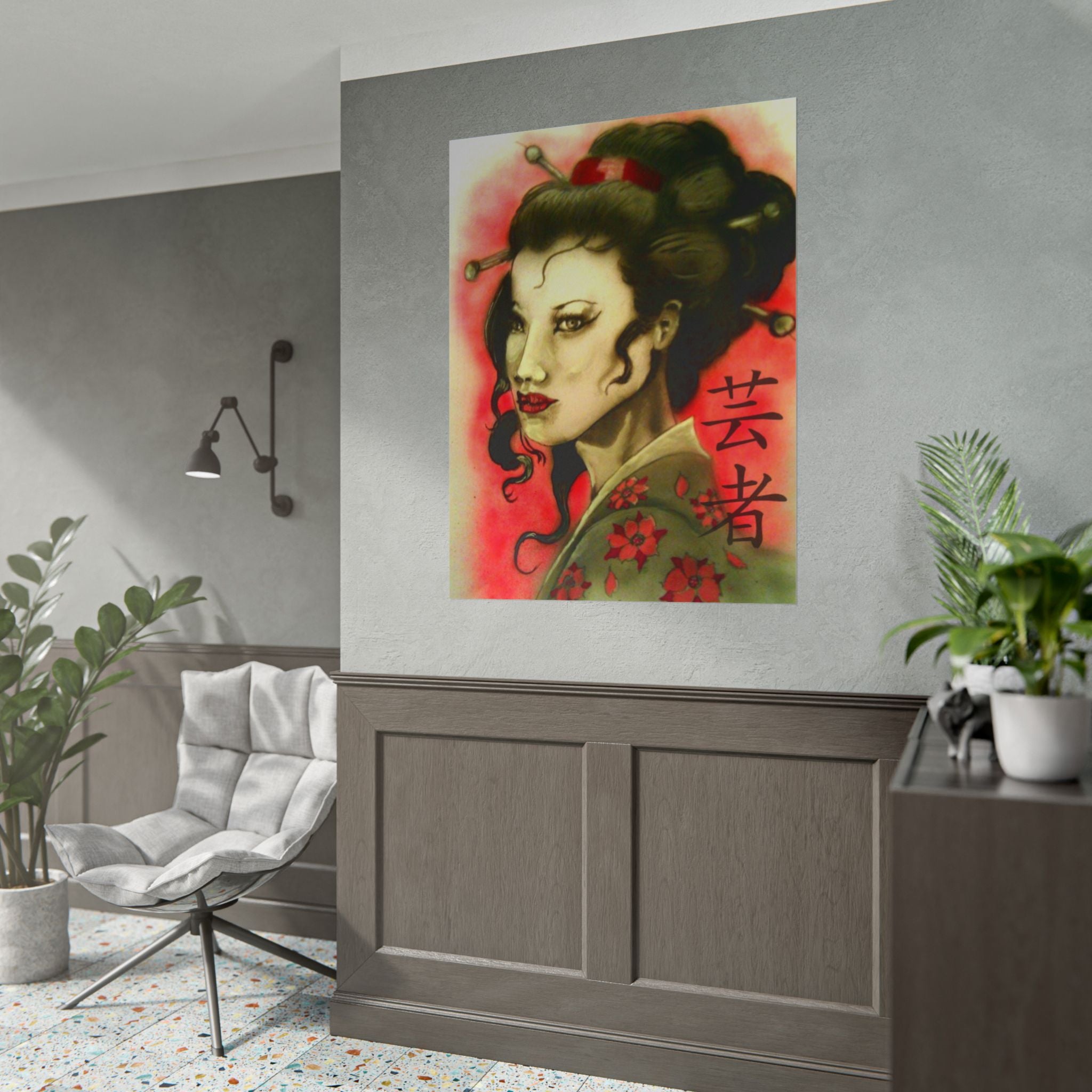 Geisha Portrait Poster — Japanese Tattoo-Style Rolled Art Print