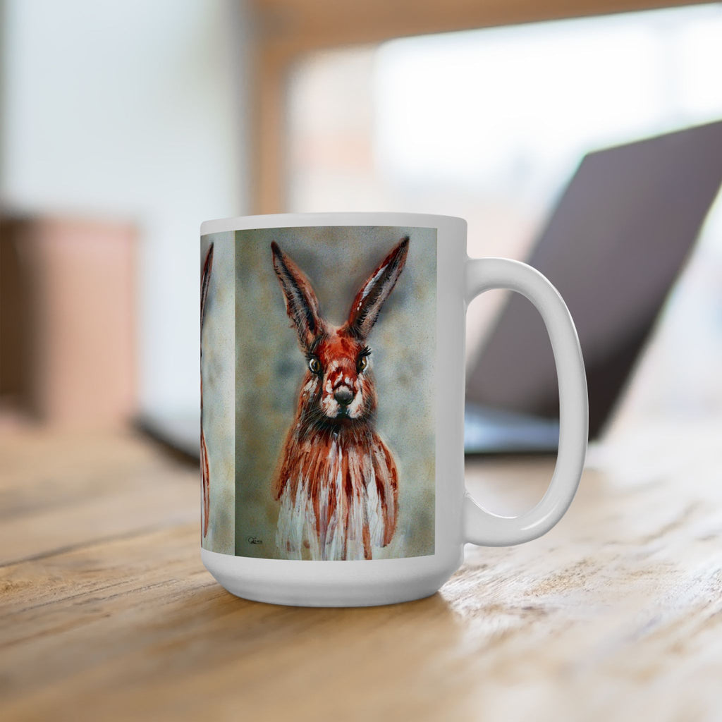 Hare Portrait Ceramic Mug – Whimsical Rabbit Art Coffee Cup (11oz & 15oz)