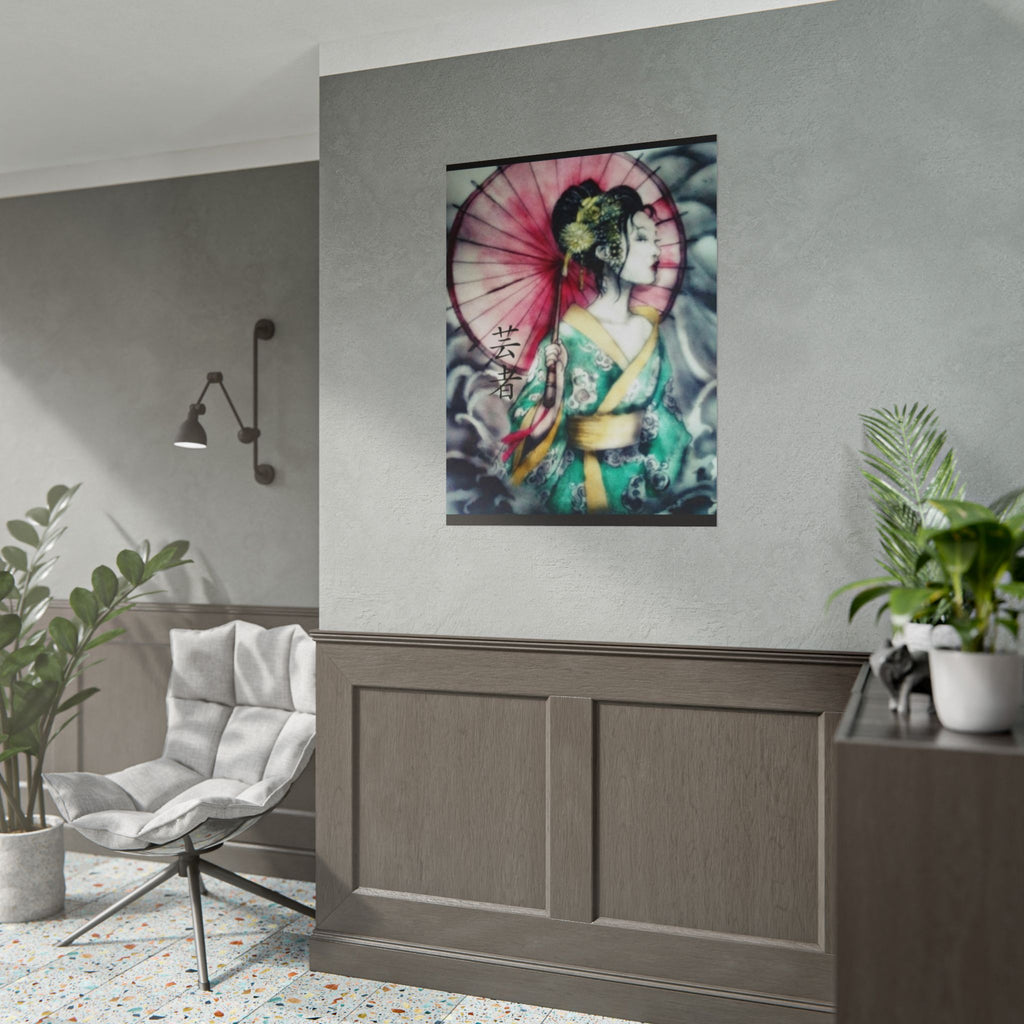 Geisha Umbrella Art Poster — Japanese Geisha Wall Decor Rolled Poster