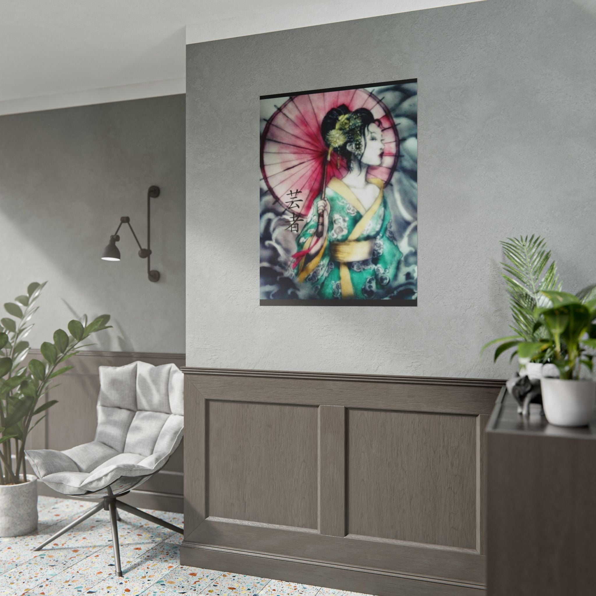 Geisha Umbrella Art Poster — Japanese Geisha Wall Decor Rolled Poster