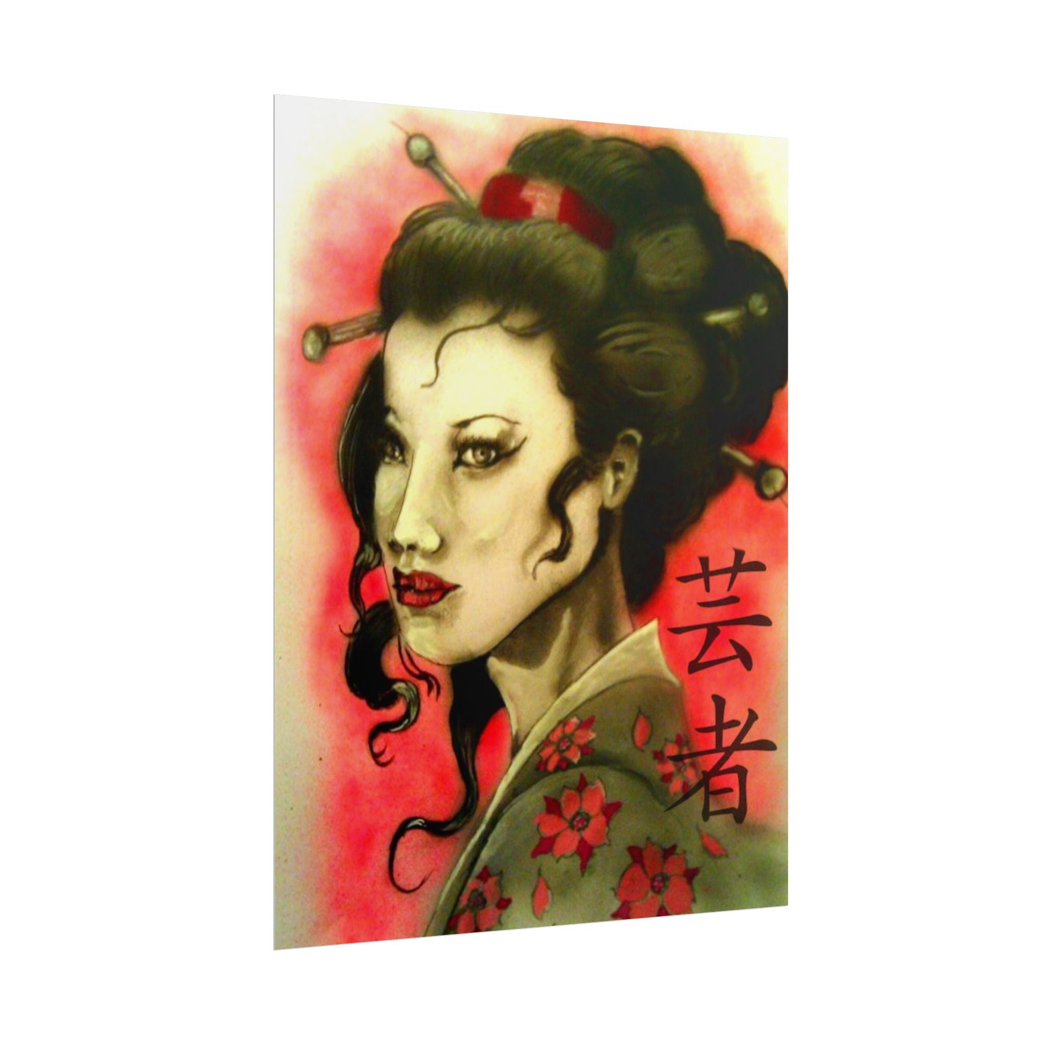 Geisha Portrait Poster — Japanese Tattoo-Style Rolled Art Print
