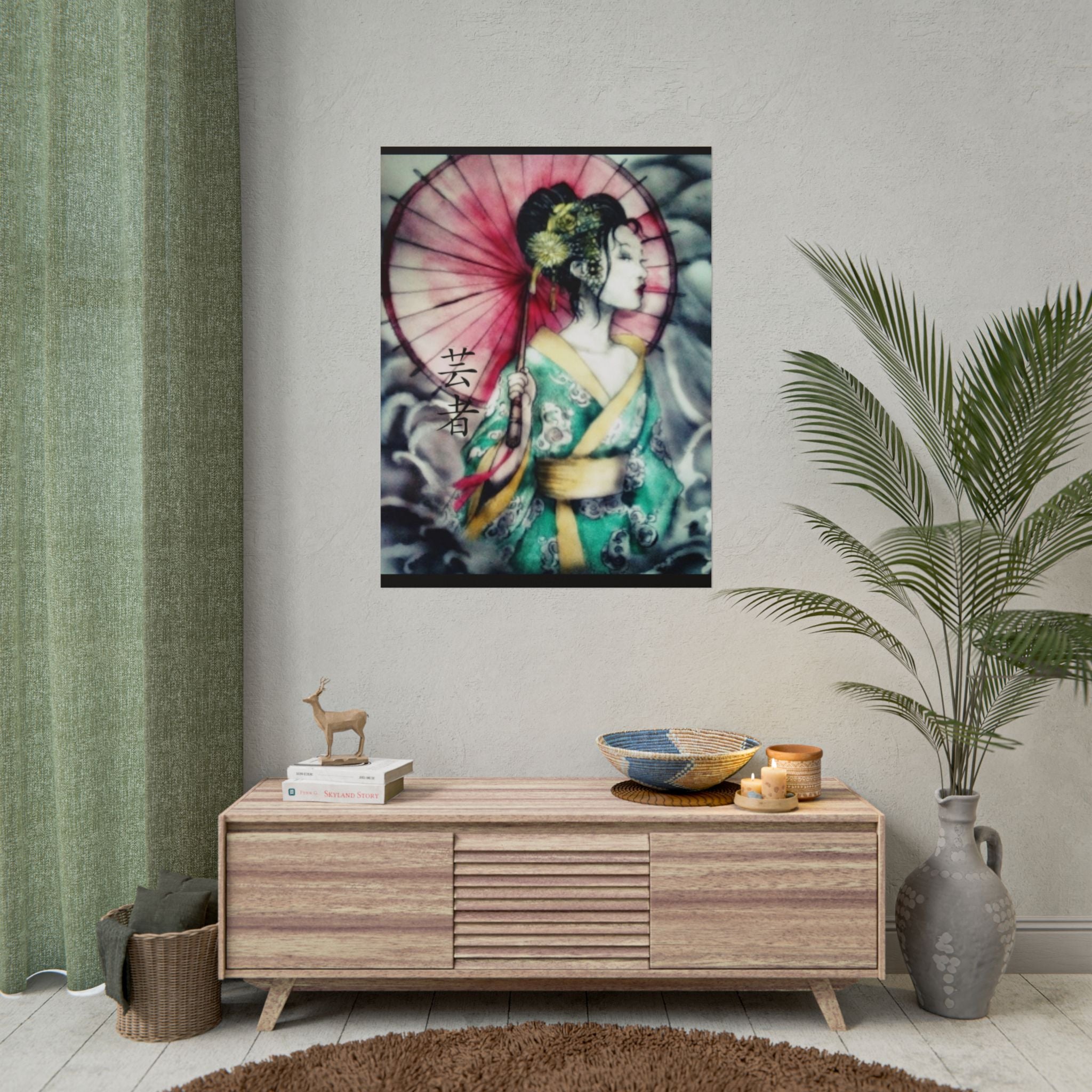 Geisha Umbrella Art Poster — Japanese Geisha Wall Decor Rolled Poster