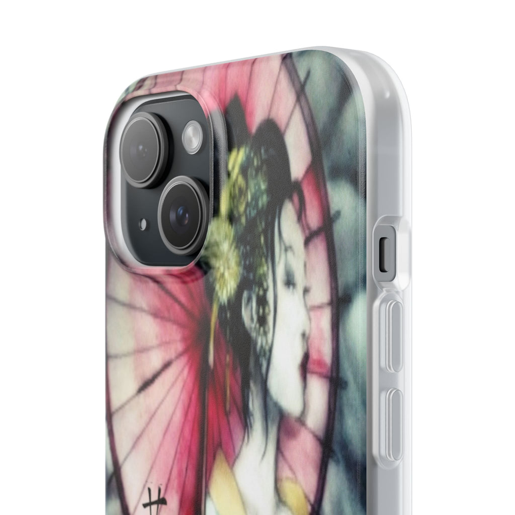 Geisha Art Phone Case — Japanese Parasol iPhone Flexi Case