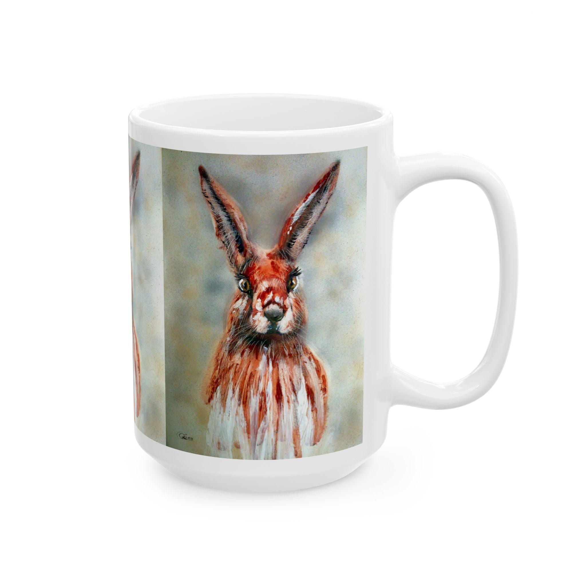 Hare Portrait Ceramic Mug – Whimsical Rabbit Art Coffee Cup (11oz & 15oz)