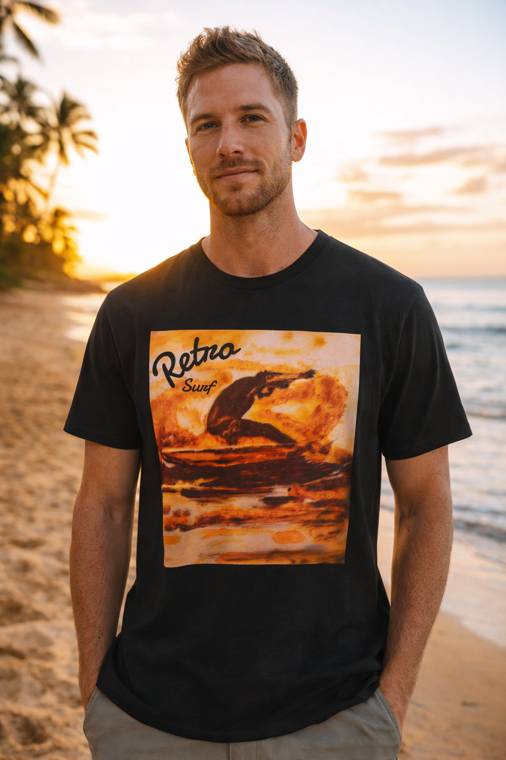 Retro Surf T-Shirt — Vintage Sunset Surfing Graphic Tee